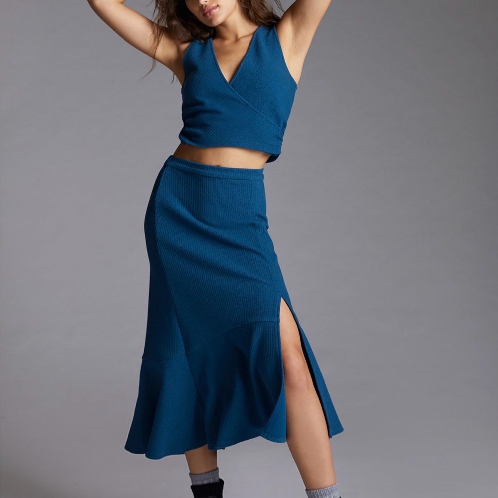 Anthropologie Teal Skirt Set